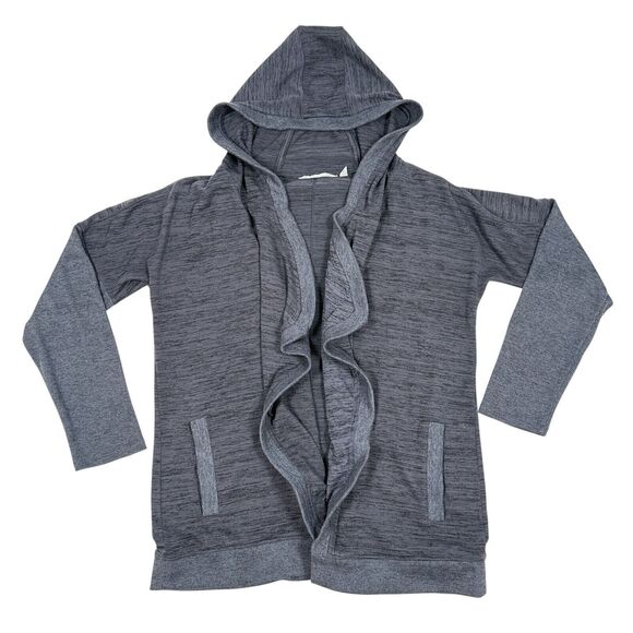 Athleta Blissful Open Front Hooded Wrap Cardigan Sweater Size Large Dark Gray - Picture 1 of 10